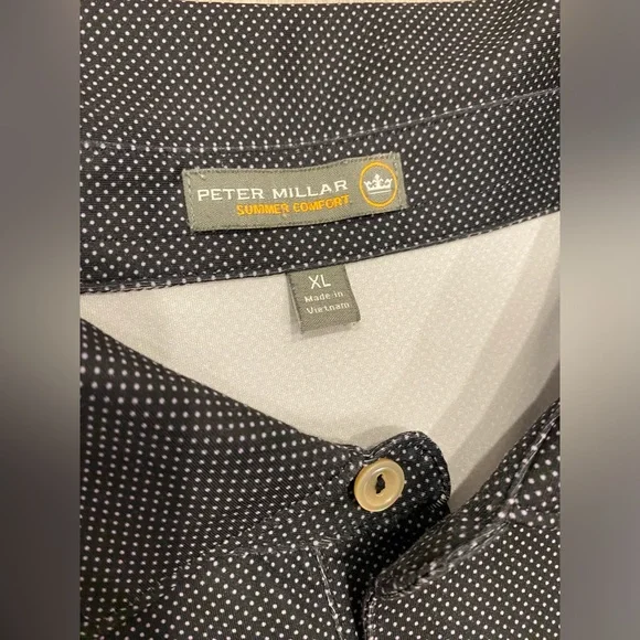 Peter Millar Polo Shirt Mens XL Black Summer Comfort Golf Stretch Striped Dots - Picture 3 of 7